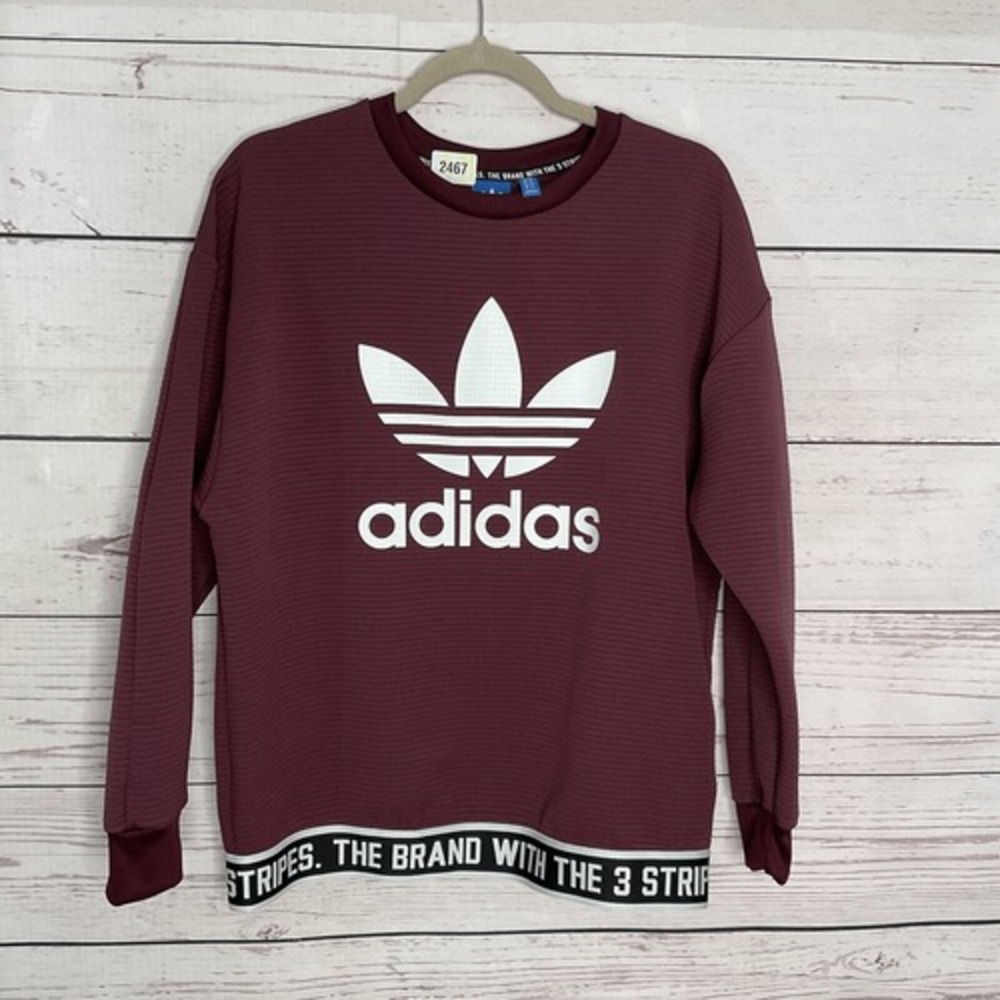 Women Xs Adidas The Brand With The 3 Stripes Crewneck Sweatshirt Burgundy Ribbed